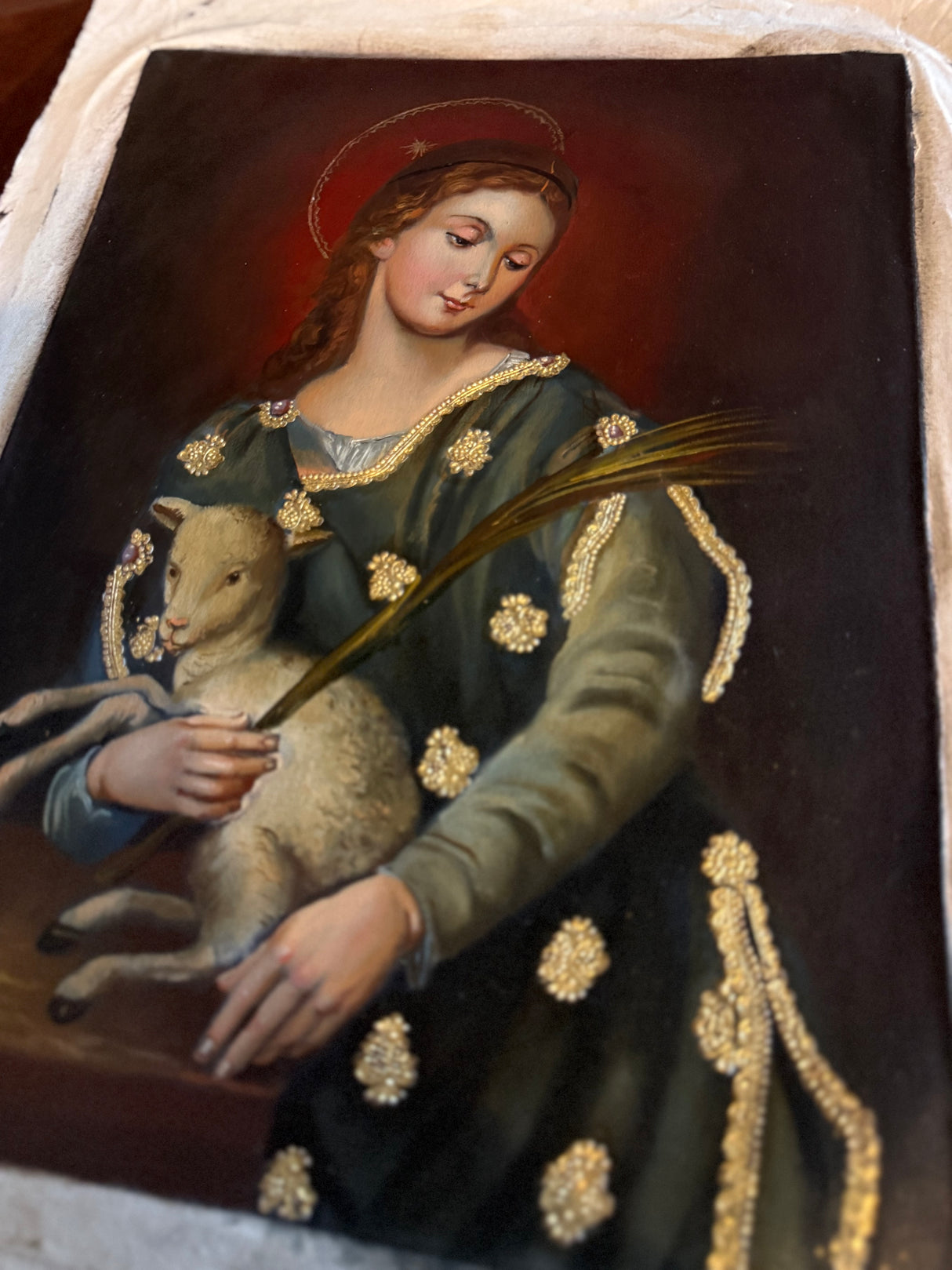 Saint Agnes Cusco School painting 12x16 full view