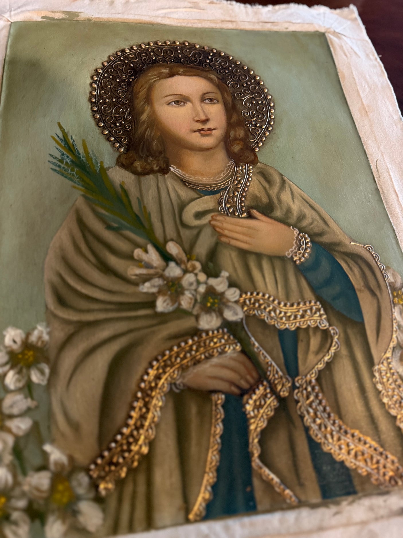 Saint Maria Goretti 12×16 devotional oil painting — Peruvian sacred art