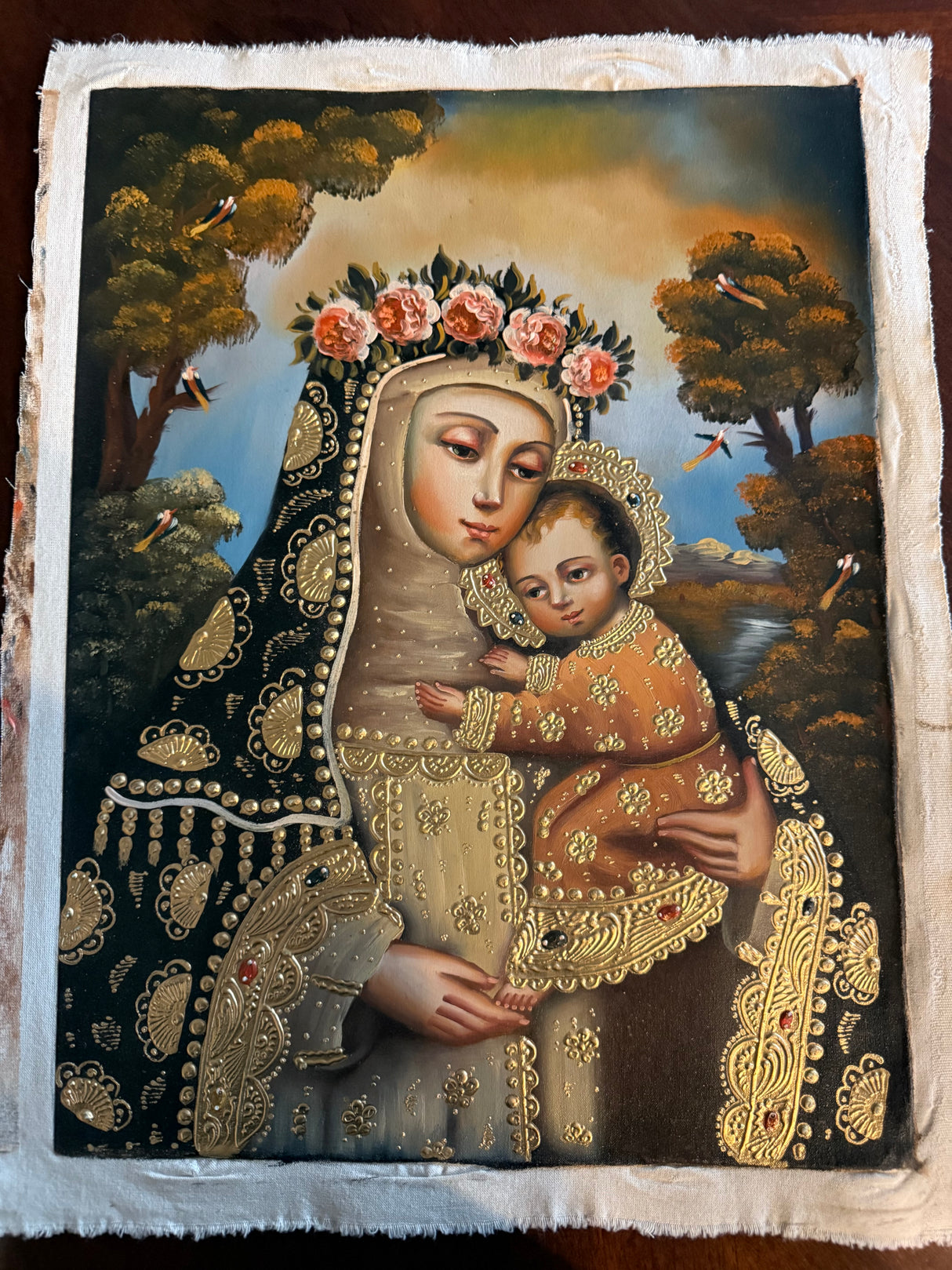 Original 12×16 oil painting of Saint Rose of Lima — Cusco School style