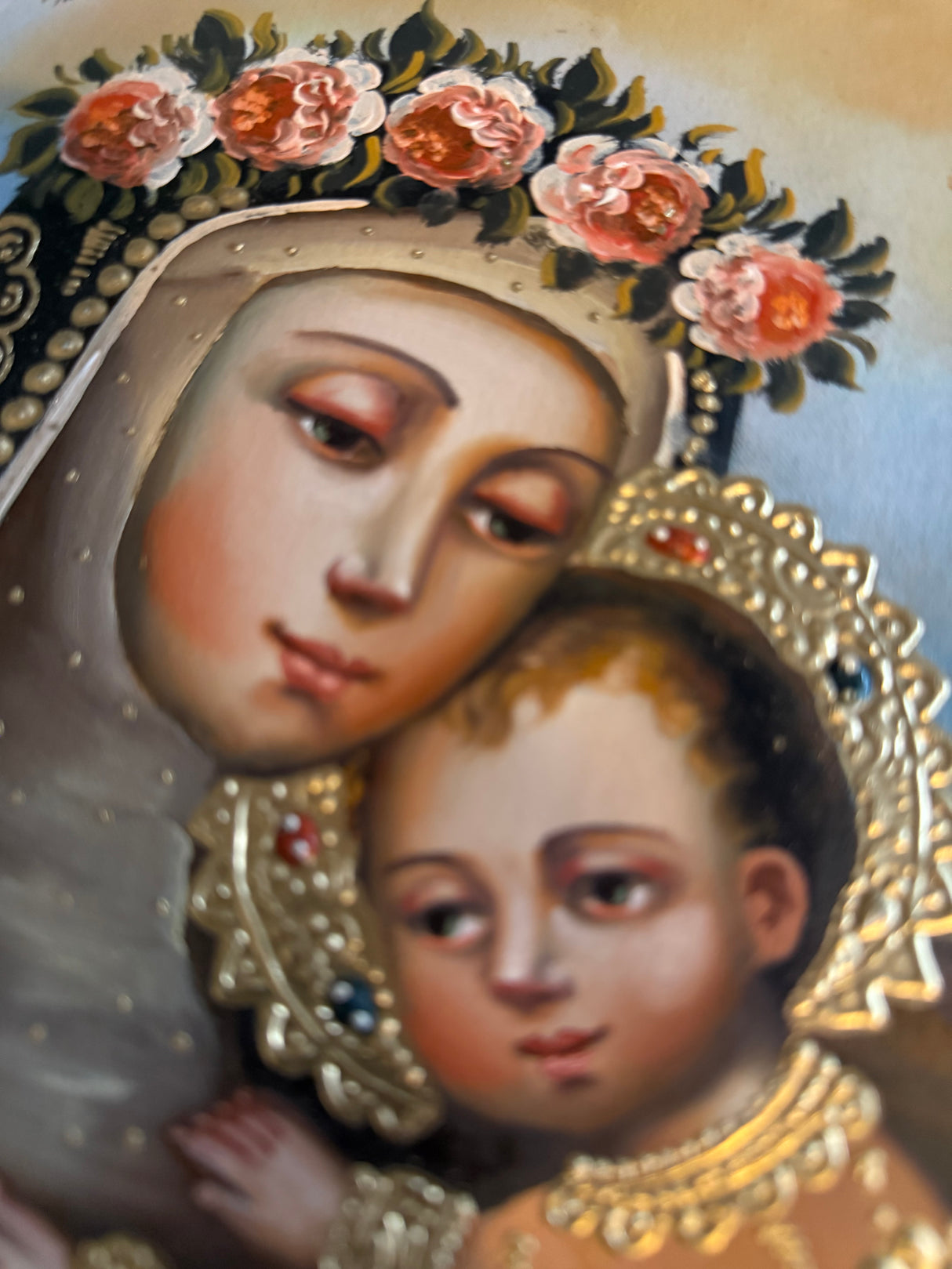 Cusco School style gold-detailed painting Saint Rose of Lima