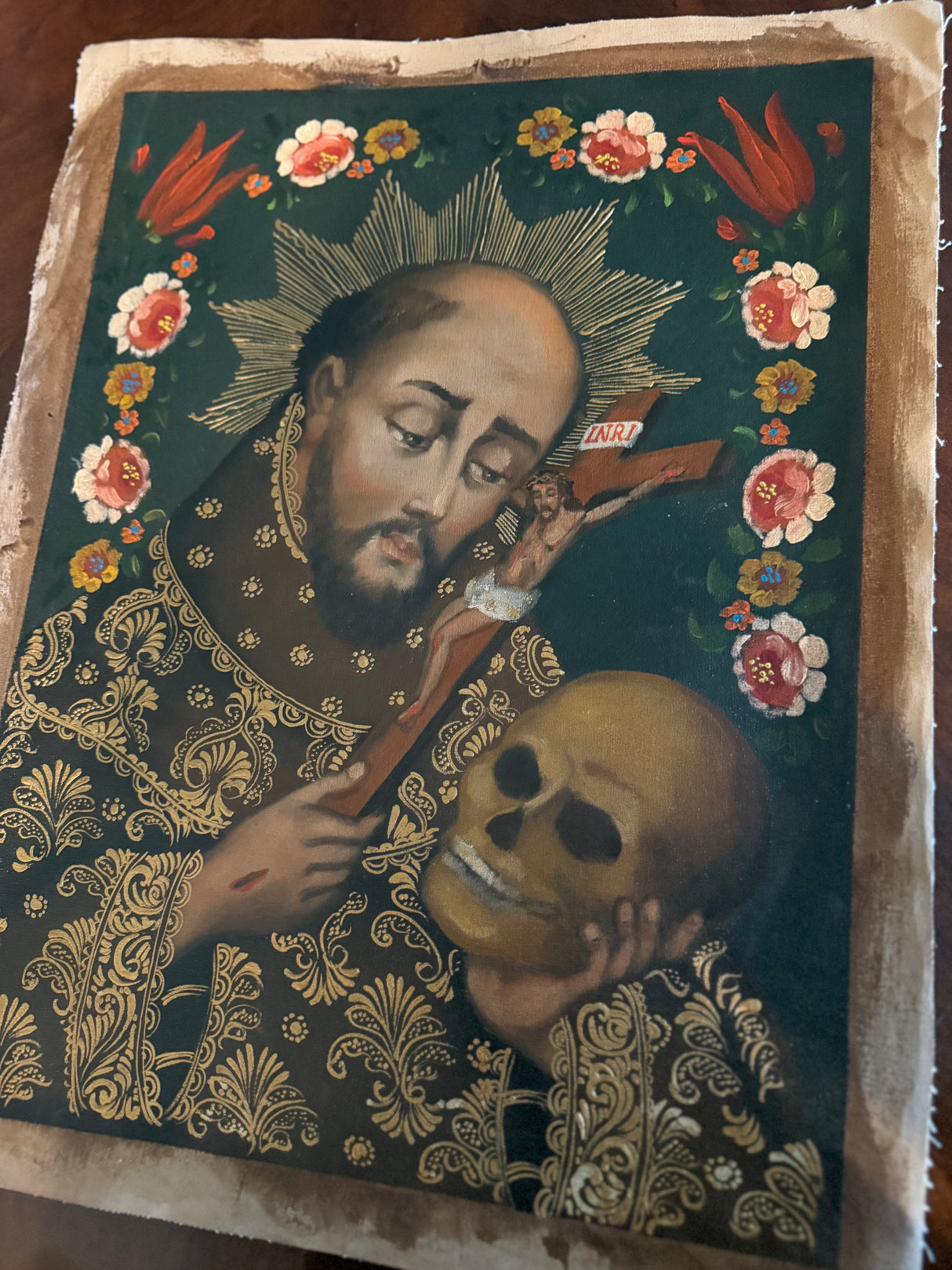 Cusco School style 12×16 painting of Saint Francis