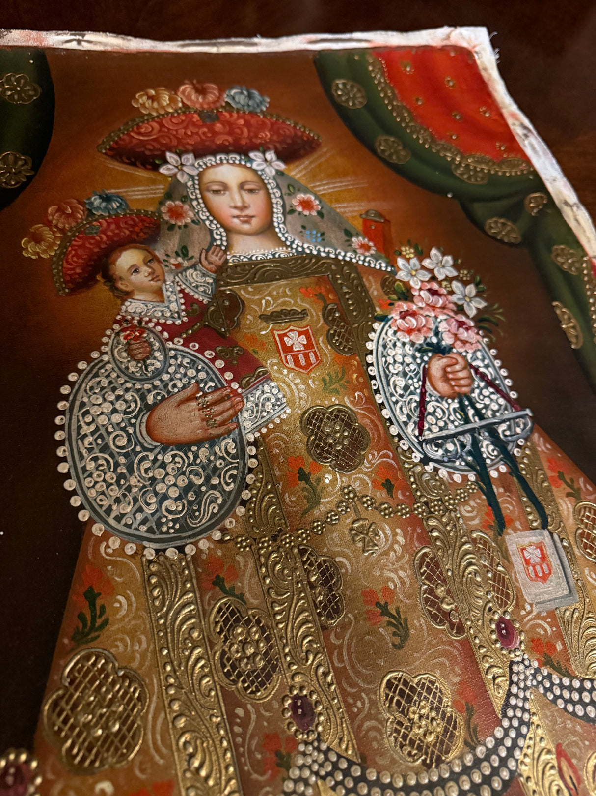 16×24 oil painting of Our Lady of Bethlehem with ornate mantle