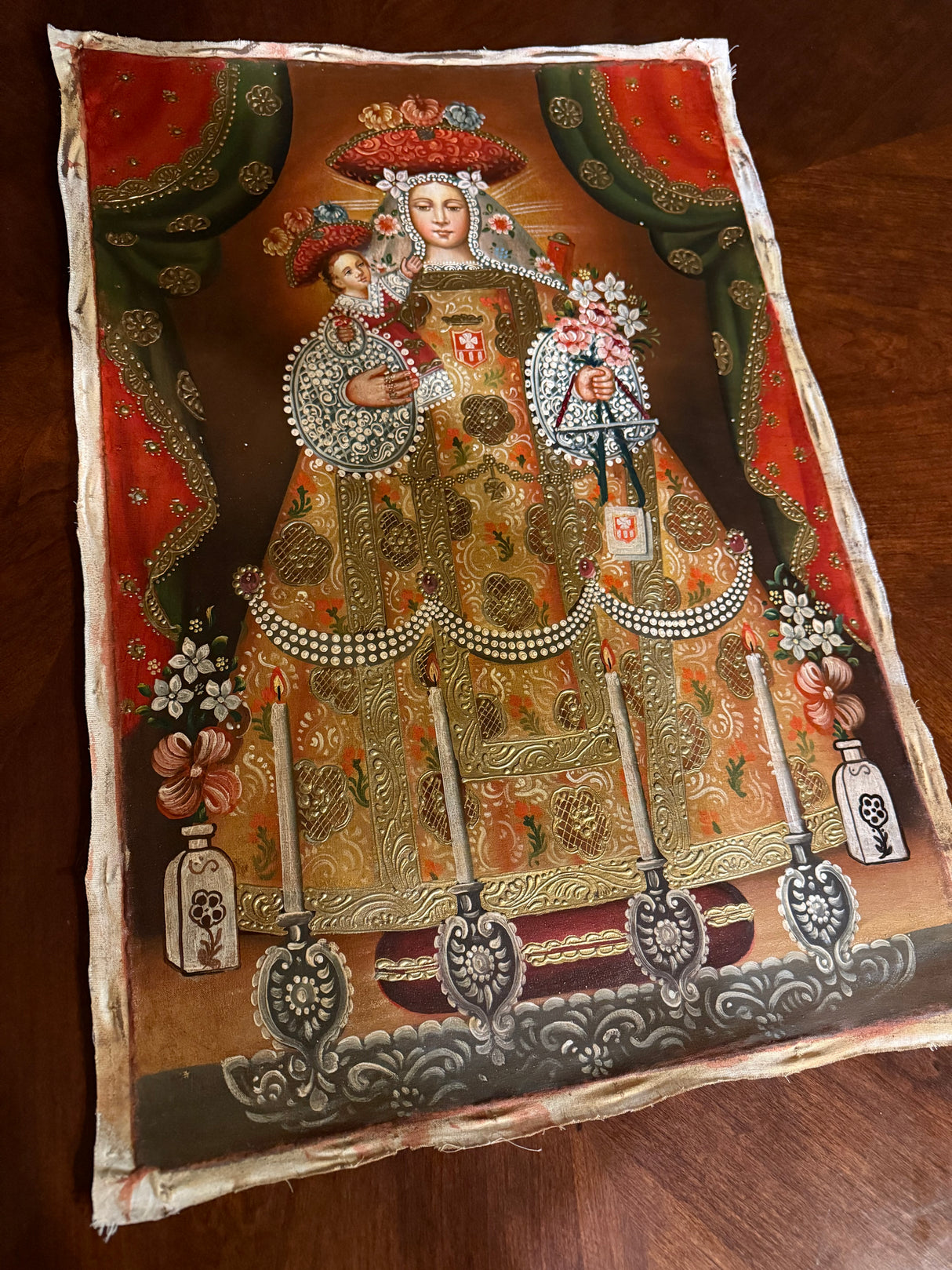 Hand-painted Our Lady of Bethlehem Cusco School painting