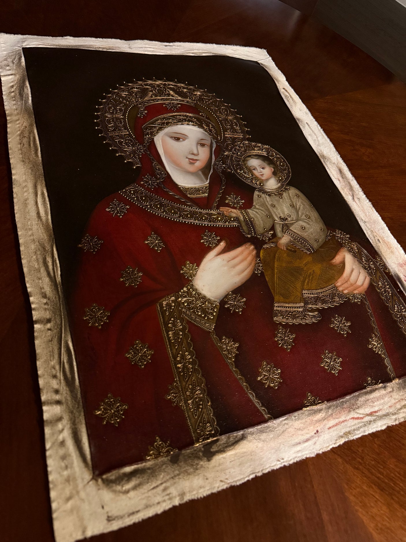 Hand-painted Madonna and Child Cusco School artwork