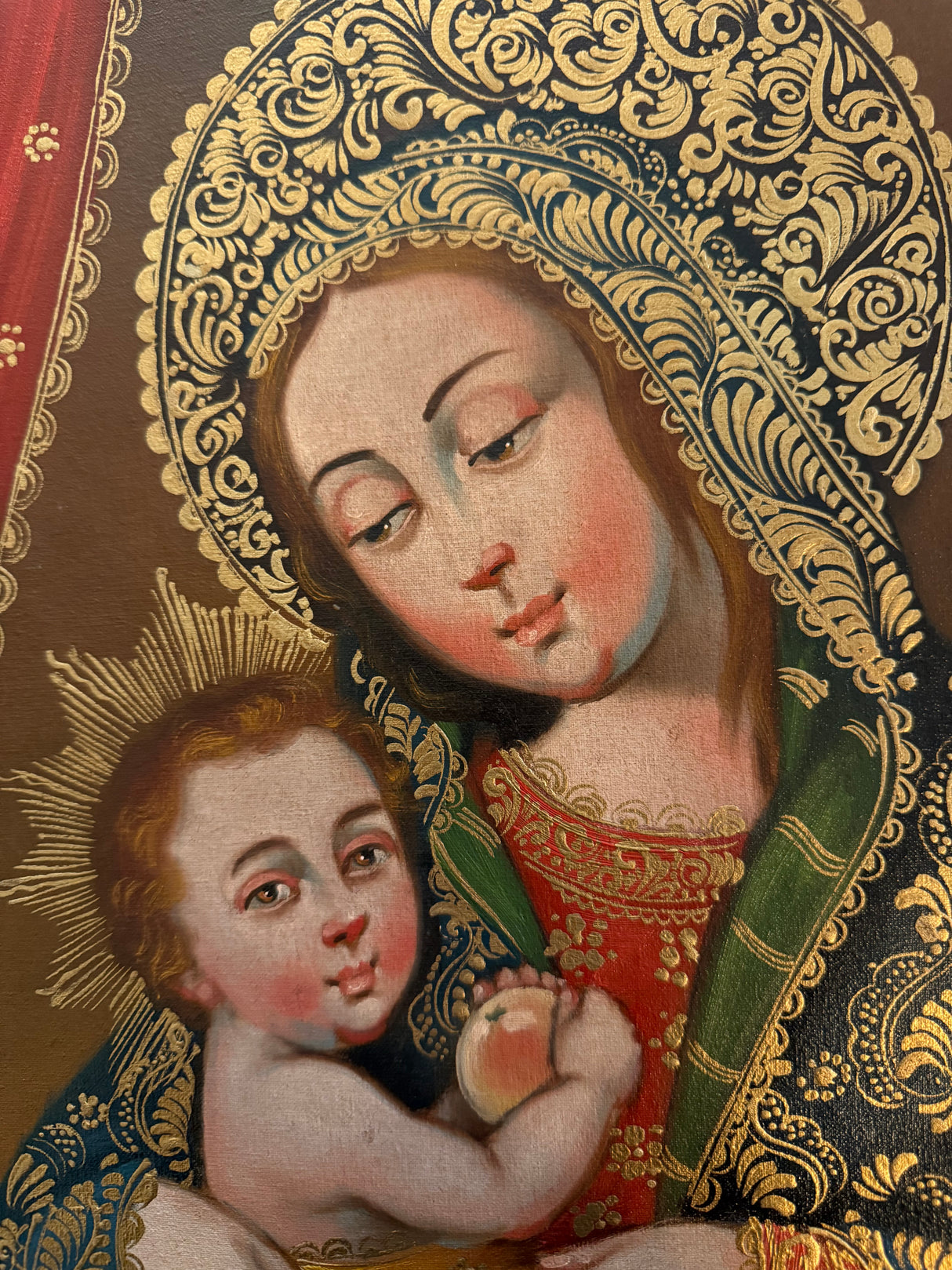 Hand-painted Catholic Madonna and Child canvas