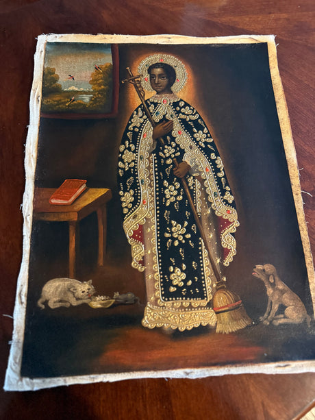 Hand-painted Saint Martin de Porres artwork 12x16