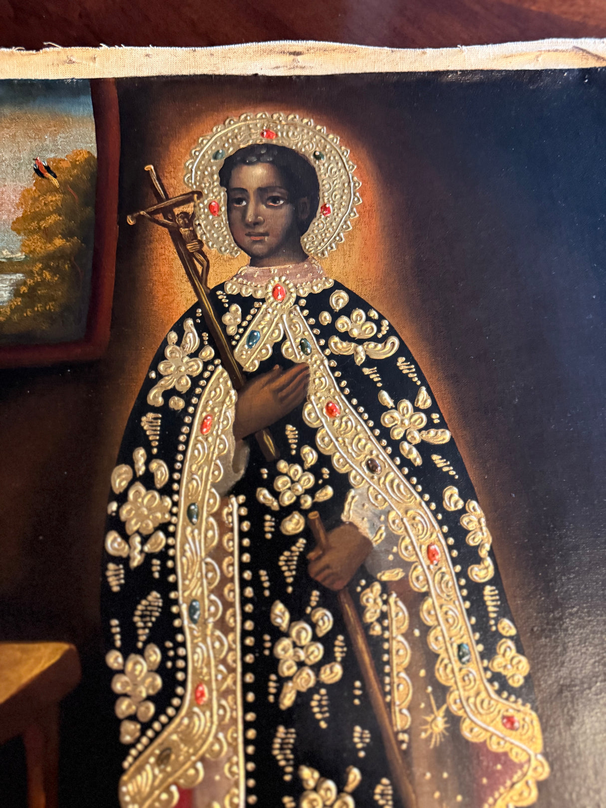 Hand-painted Saint Martin de Porres artwork 12x16 Cusco 