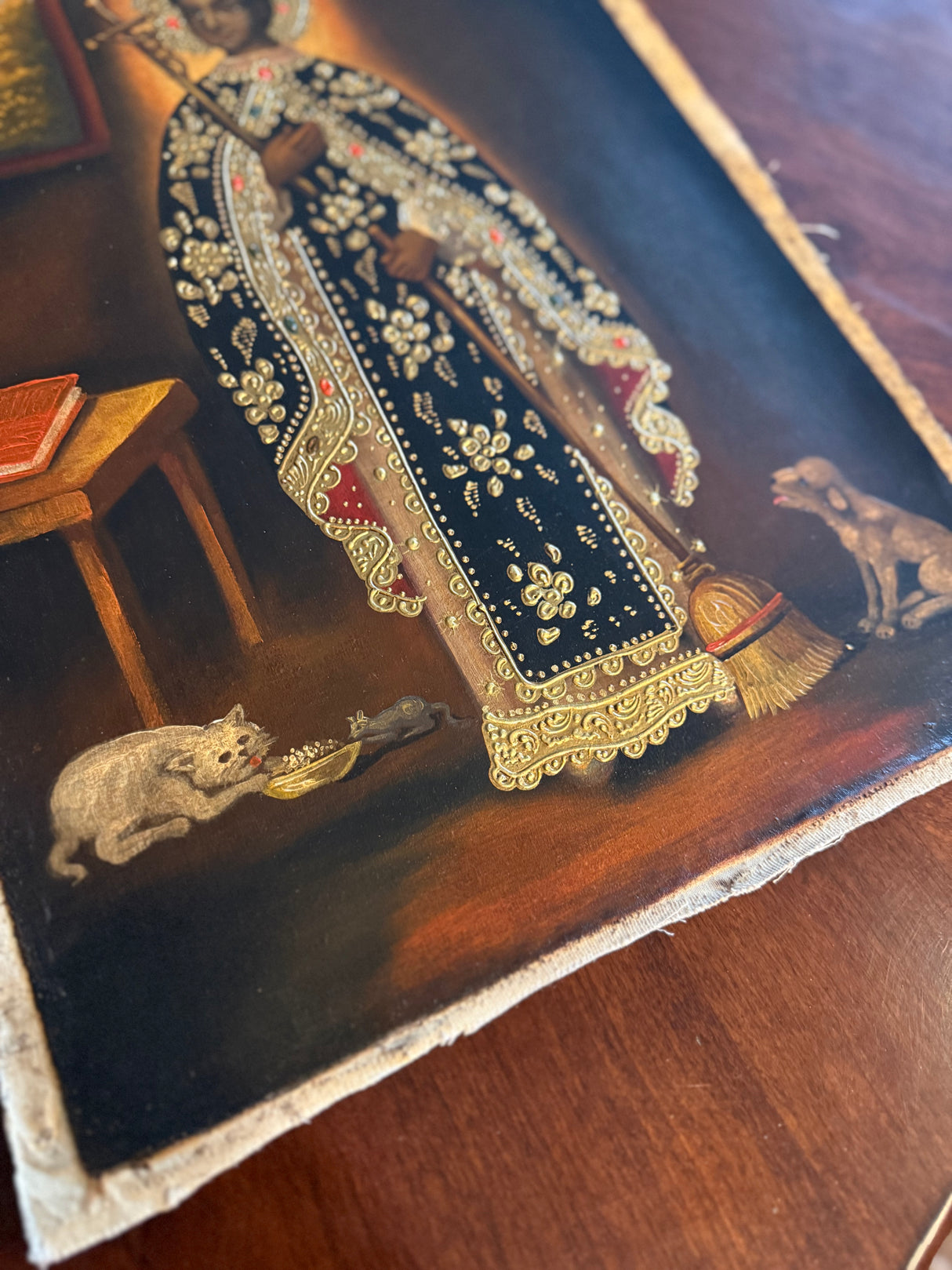 Hand-painted Saint Martin de Porres artwork 12x16 Cusco 