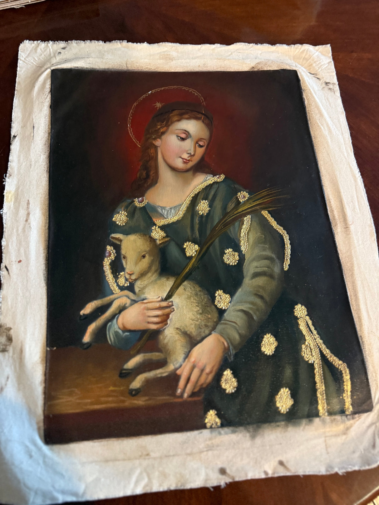 Saint Agnes Cusco School painting 12x16 full view