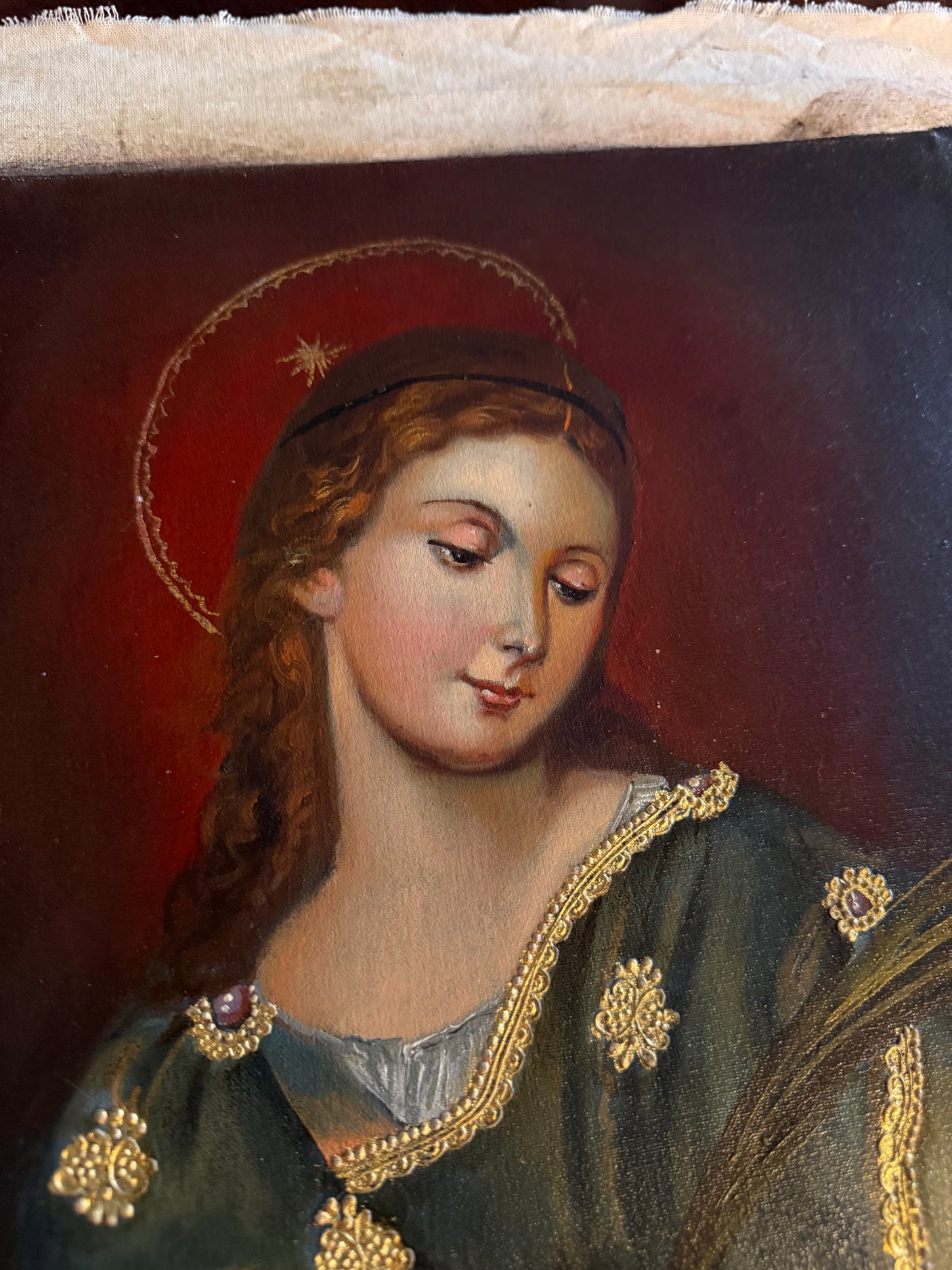 Saint Agnes Cusco School painting 12x16 full view