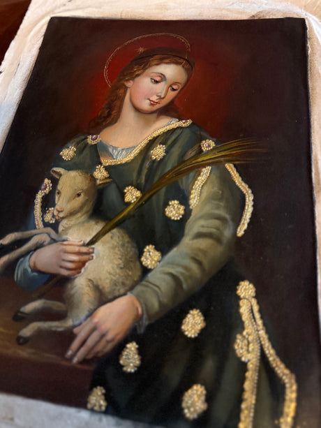 Saint Agnes Cusco School painting 12x16 full view