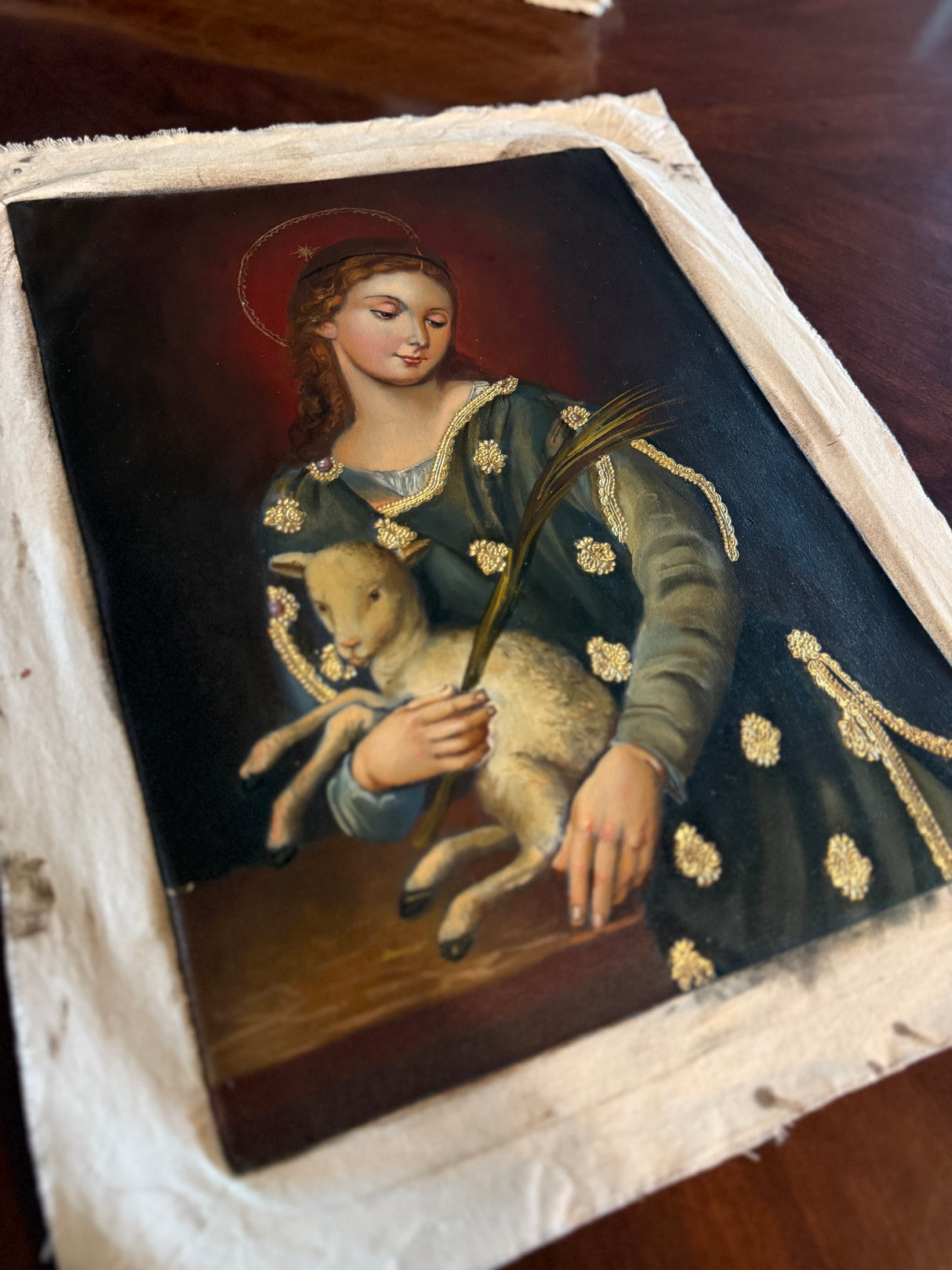 Saint Agnes Cusco School painting 12x16 full view