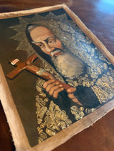 Hand-painted oil portrait of Saint Padre Pio with crucifix