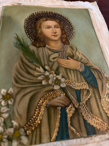 Saint Maria Goretti 12×16 devotional oil painting — Peruvian sacred art