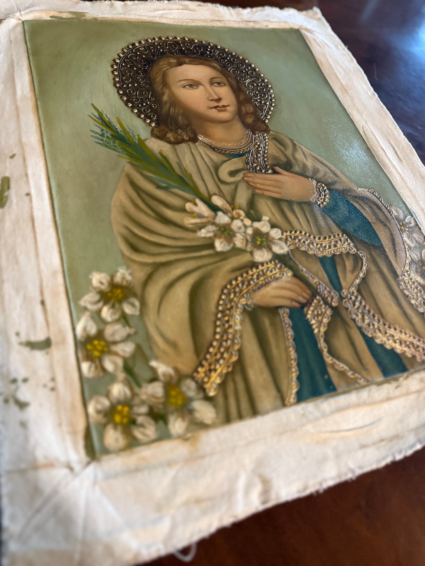 Original Cusco-style painting of young martyr Saint Maria Goretti