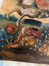 Detail of Saint James with sword in Cusco-style painting