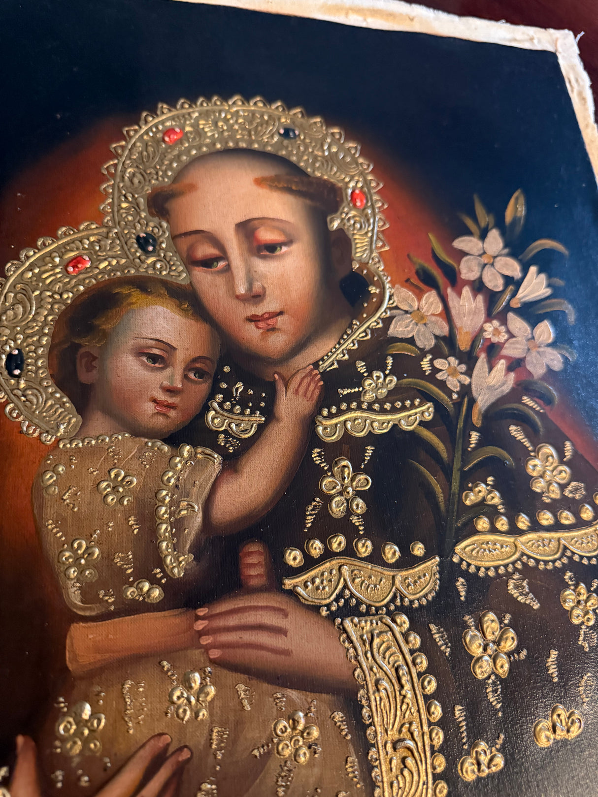 Saint Anthony and Child Jesus hand-painted Cusco School oil painting 12×16