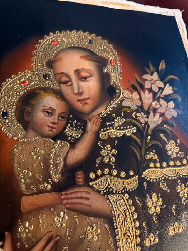 Saint Anthony and Child Jesus hand-painted Cusco School oil painting 12×16