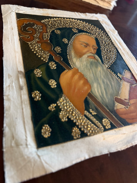 Saint Benedict hand-painted Cusco School oil painting 12×16
