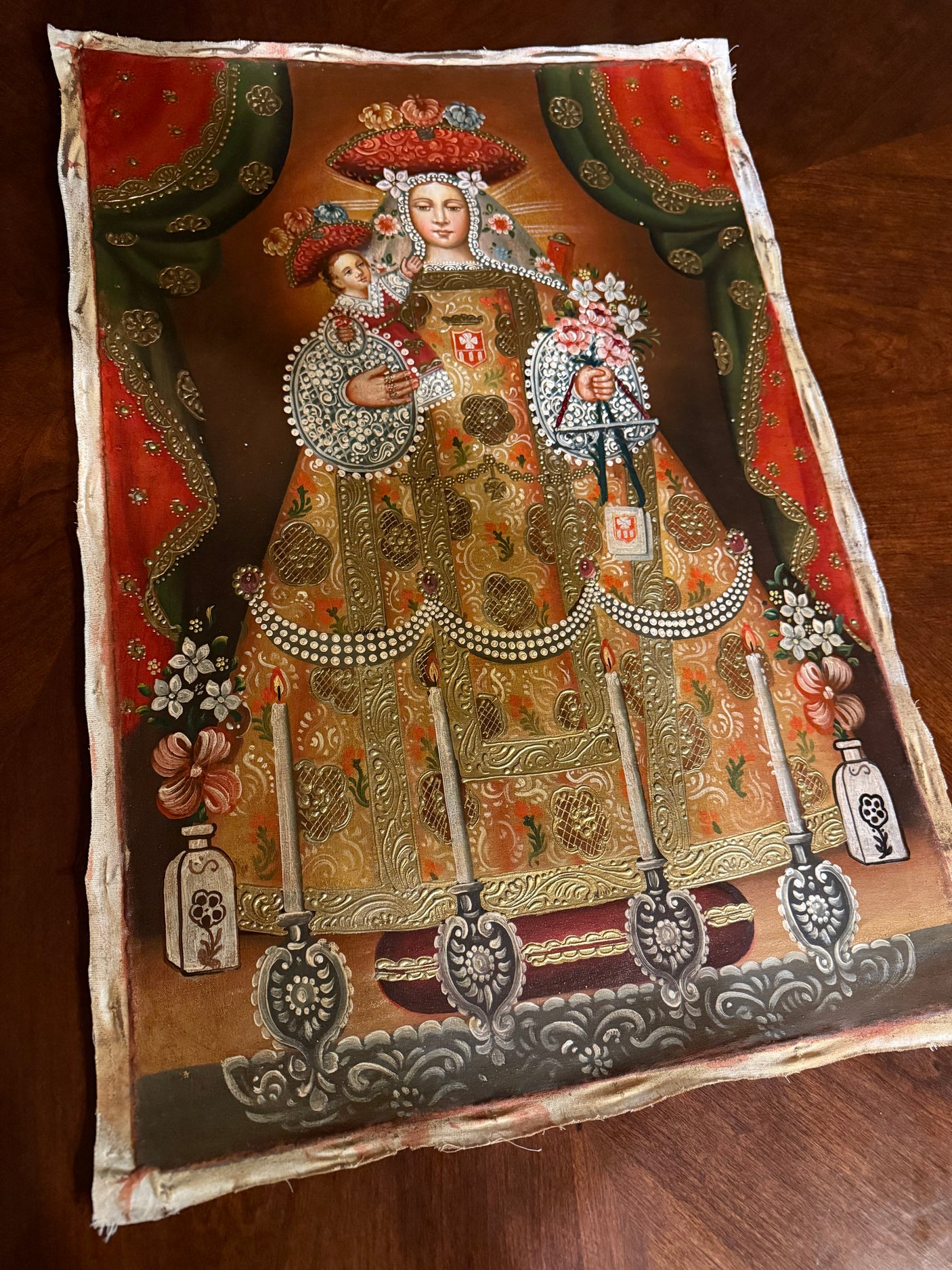 Hand-painted Our Lady of Bethlehem Cusco School painting