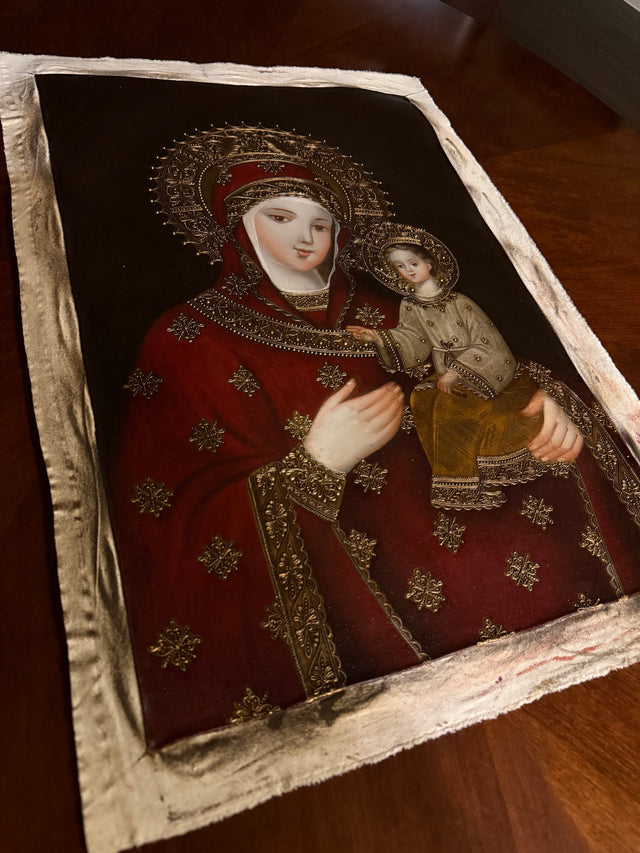 Hand-painted Madonna and Child Cusco School artwork